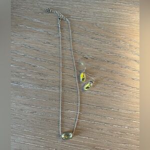Kendra Scott matching sliver / iridescent necklace and drop earring set